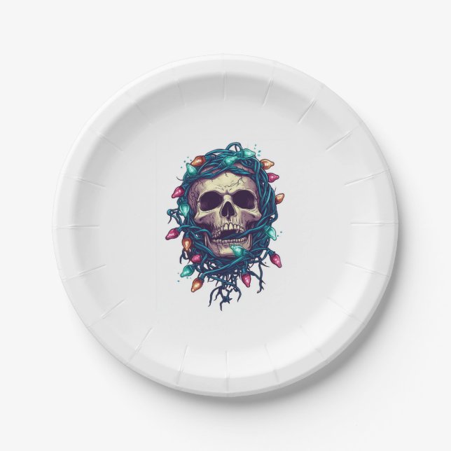 Tangled Skullmas � Funny Xmas Skeleton Paper Plate (Front)