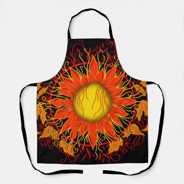 Tangled Sun, Vibrant Orange Sun Abstract Apron (Front)