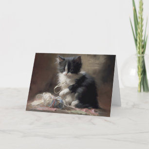 Tangled Up In Fun Black and White Kitten Thank You Card