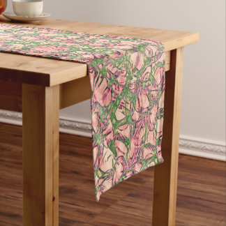 Tangled Vines Abstract in Green and Pink Short Table Runner