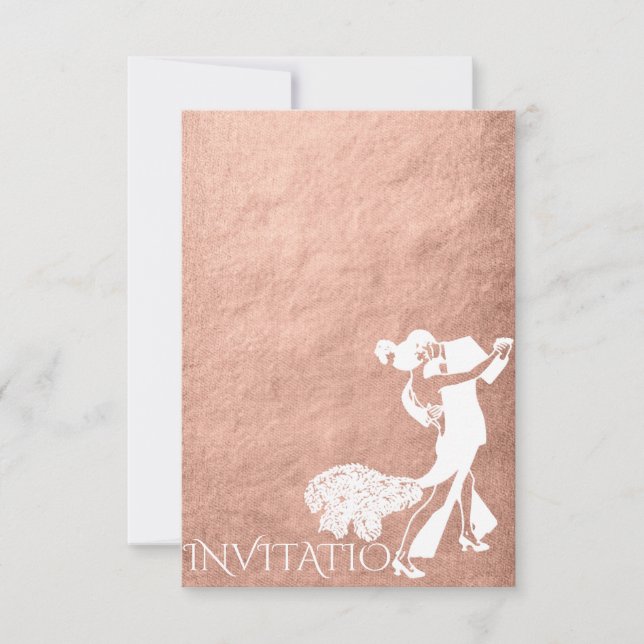Tango Classic Dance Pink Rose Gold White Invitation (Front)