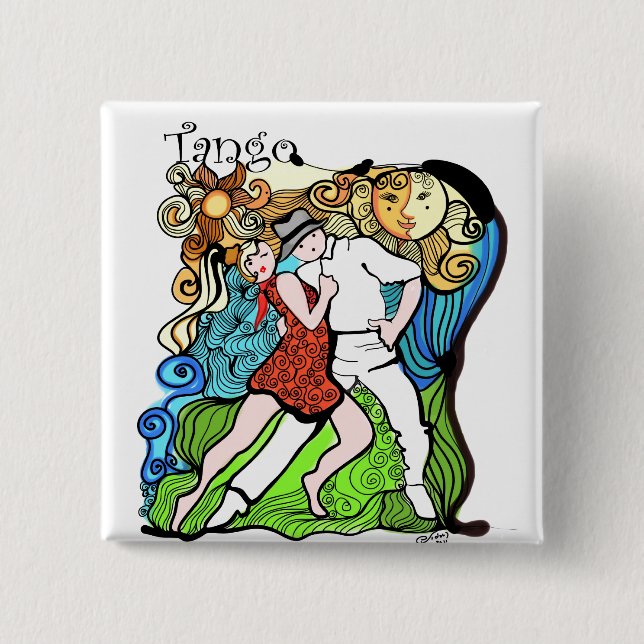 Tango Dance - Two Little Tangueros 2 Inch Square Button (Front)