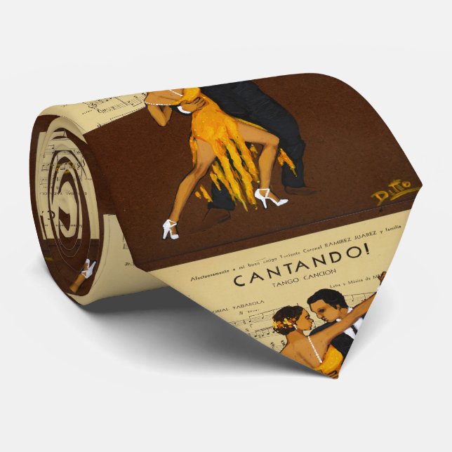 Tango Dancer Couple Vintage Poster Necktie (Rolled)