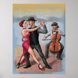 Tango Dancers – Hand-Drawn Art Poster (No Text)