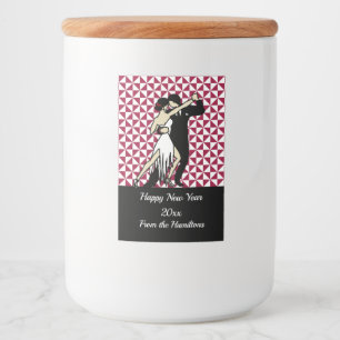 Tango Dancers on Burgundy Geometric Background Food Label