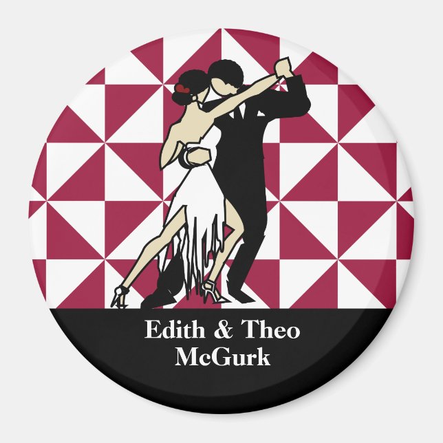 Tango Dancers on Burgundy Geometric Background Magnet (Front)