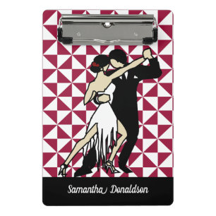 Tango Dancers on Burgundy Geometric Background Mini Clipboard