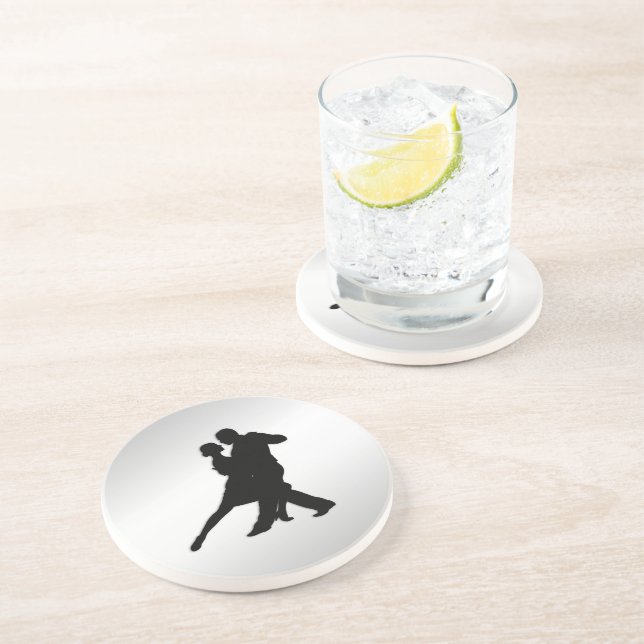 Tango Dancers Silhouette 2 Silver Coaster (Side)
