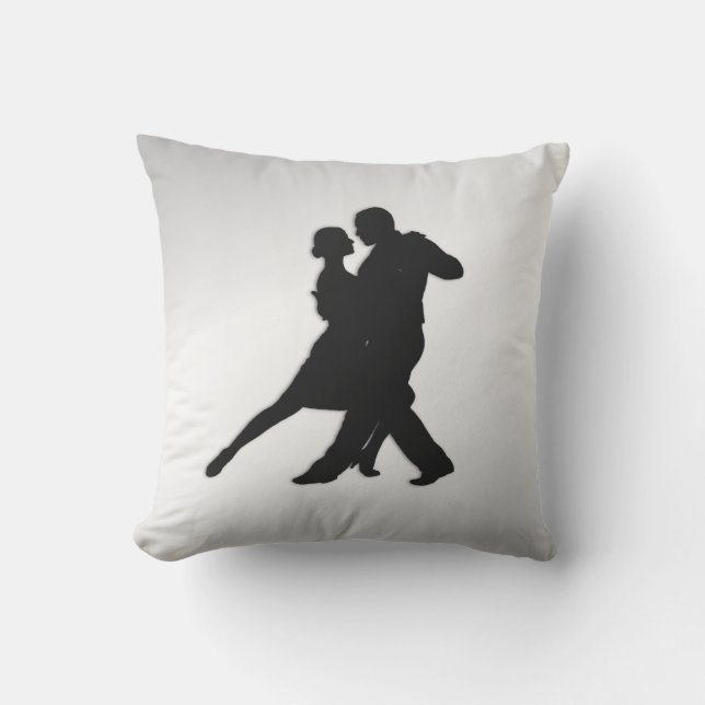 Tango Dancers Silhouette 2 Silver Outdoor Pillow (Front)