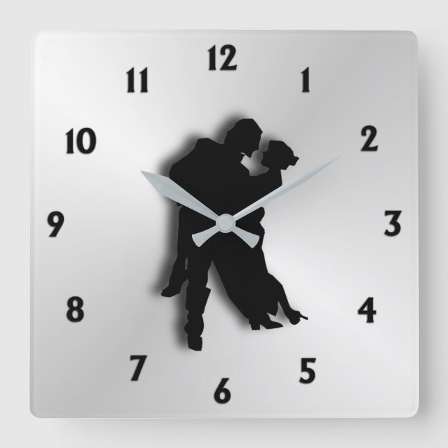 Tango Dancers Silhouette  Twelve Numbers Square Wall Clock (Front)