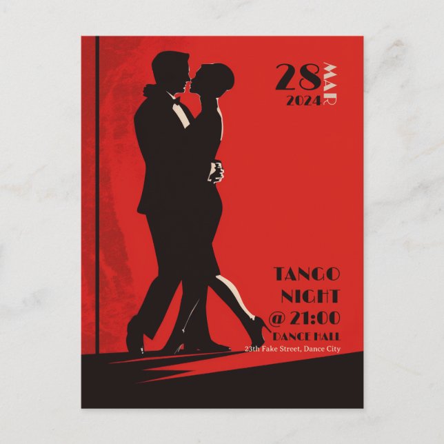 Tango Night Invitation Postcard (Front)