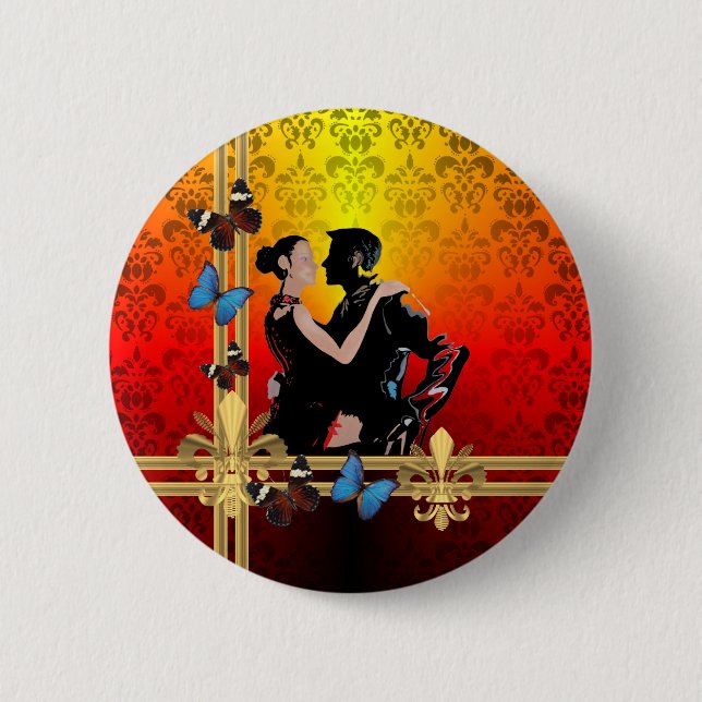 Tango on damask 2 inch round button (Front)