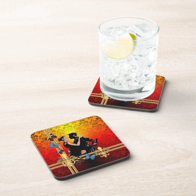 Tango on damask coaster (Right Side)
