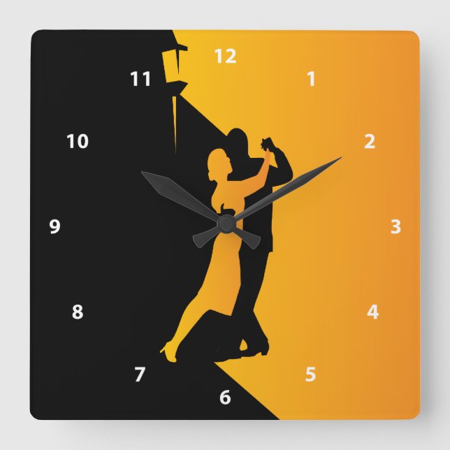 Tango Silhouette Dancers Square Wall Clock (Front)