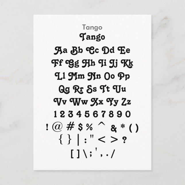Tango - Zazzle Font Sample Sheet Postcard (Front)