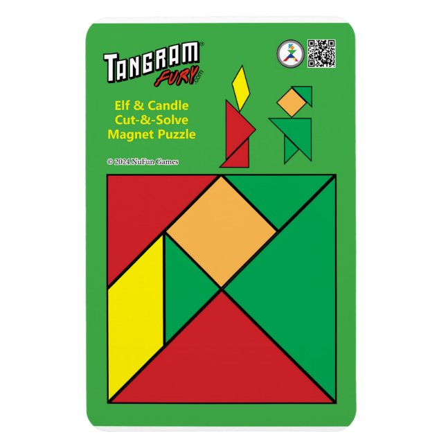 Tangram Christmas Elf Magnet - Elfe avec bougie (Vertical)