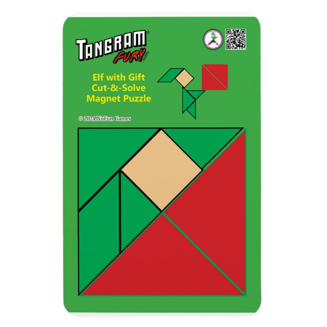 Tangram Christmas Elf Magnet - Elfe avec présent (Vertical)