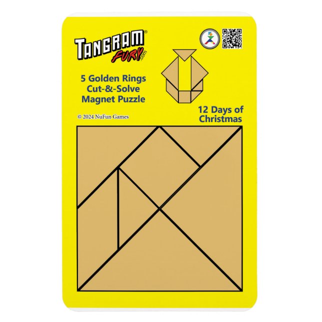 Tangram Magnet Puzzle - 5 Golden Rings (Vertical)