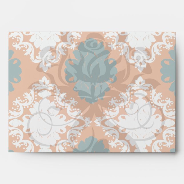 tangy orange teal white damask pattern envelope (Front)