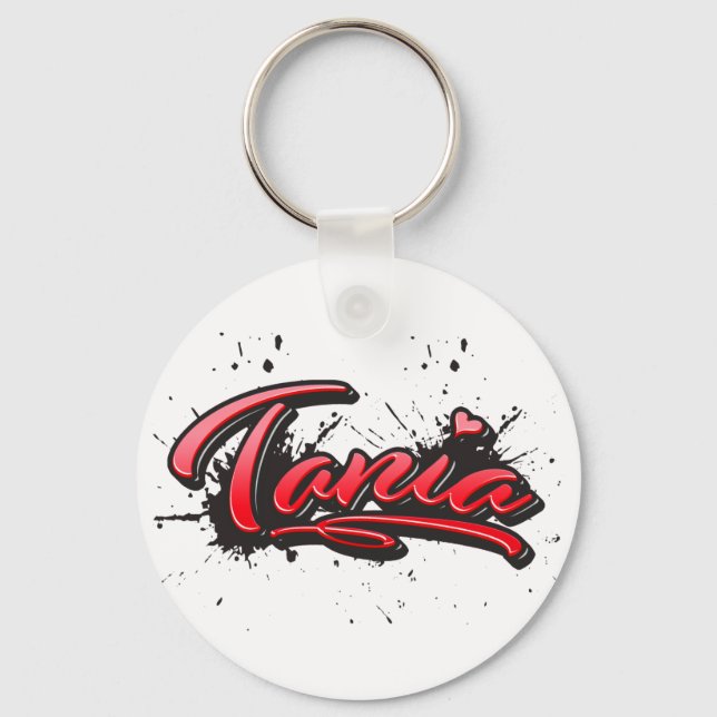 Tania red Heart Graffiti Schlüsselanhänger Keychain (Front)