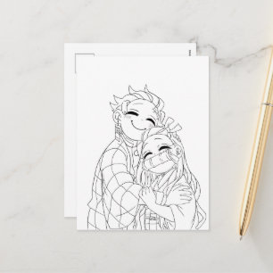 Tanjiro and Nezuko hug Holiday Postcard