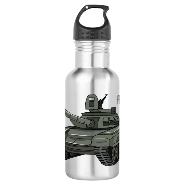 Tank cartoon illustration 532 ml water bottle (Front)
