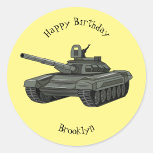 Tank cartoon illustration classic round sticker