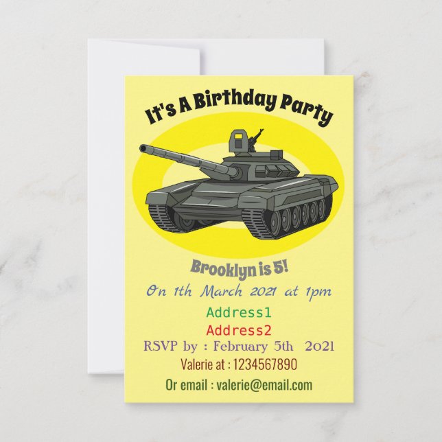 Tank cartoon illustration invitation (Front)