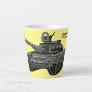 Tank cartoon illustration latte mug
