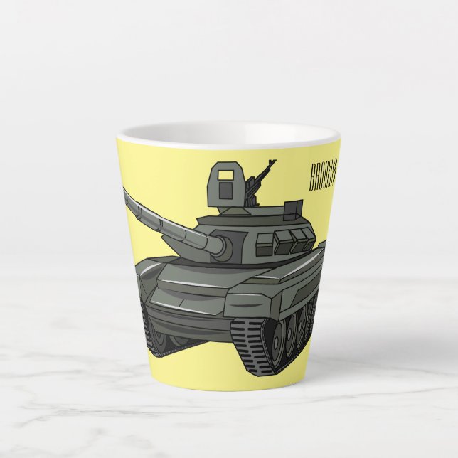 Tank cartoon illustration latte mug (Front)