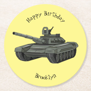 Tank cartoon illustration round paper coaster