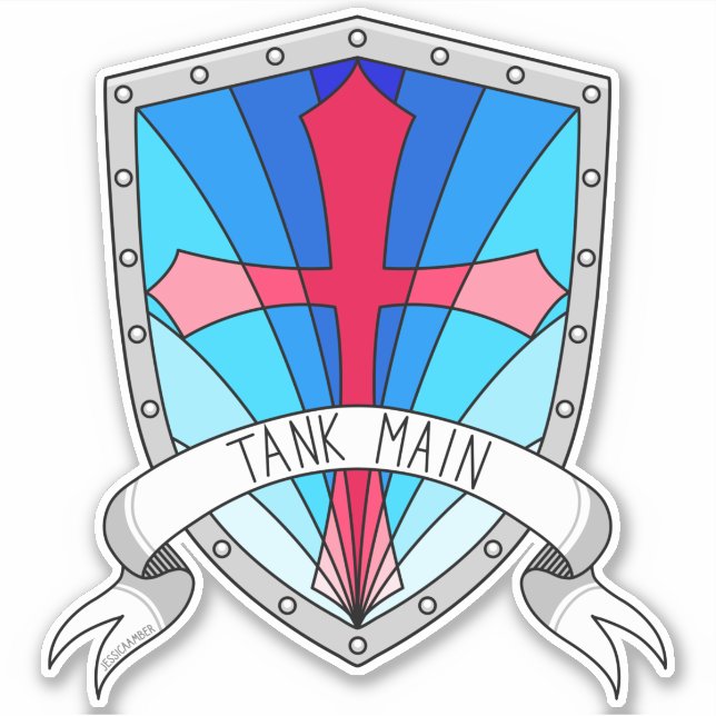 Tank Main Gamer Blue Red Cartoon Shield (Front)