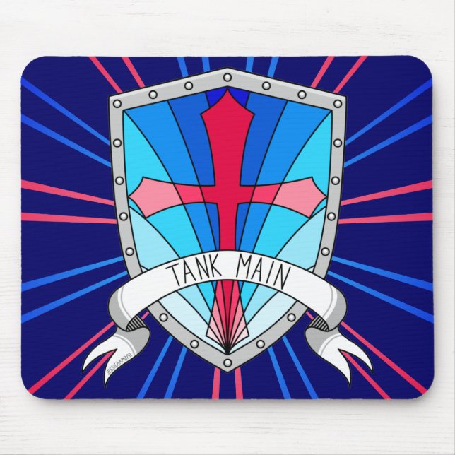 Tank Main Gamer Blue Red Cartoon Shield Mouse Pad (Front)
