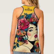 Tank Top ART Print Women With Flower Wreath