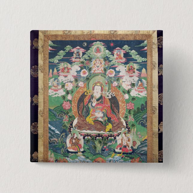 Tanka of Padmasambhava, c.749 AD 2 Inch Square Button (Front)