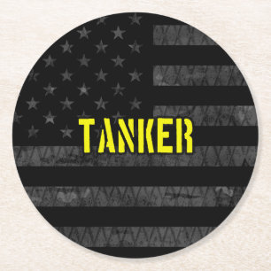 Tanker Subdued American Flag Round Paper Coaster