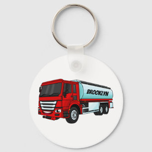 Tanker truck fuel transport cartoon illustration keychain