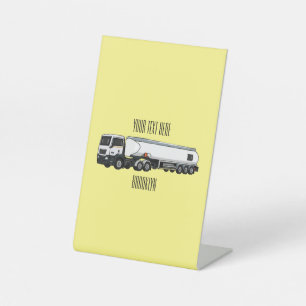 Tanker truck fuel transport cartoon illustration pedestal sign