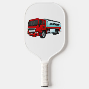 Tanker truck fuel transport cartoon illustration pickleball paddle