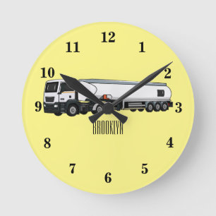 Tanker truck fuel transport cartoon illustration round clock