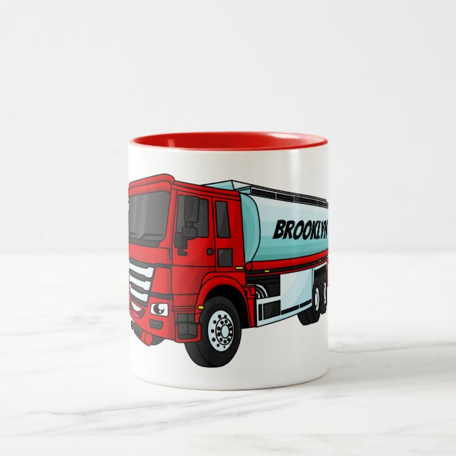 Tanker truck fuel transport cartoon illustration  Two-Tone coffee mug (Center)