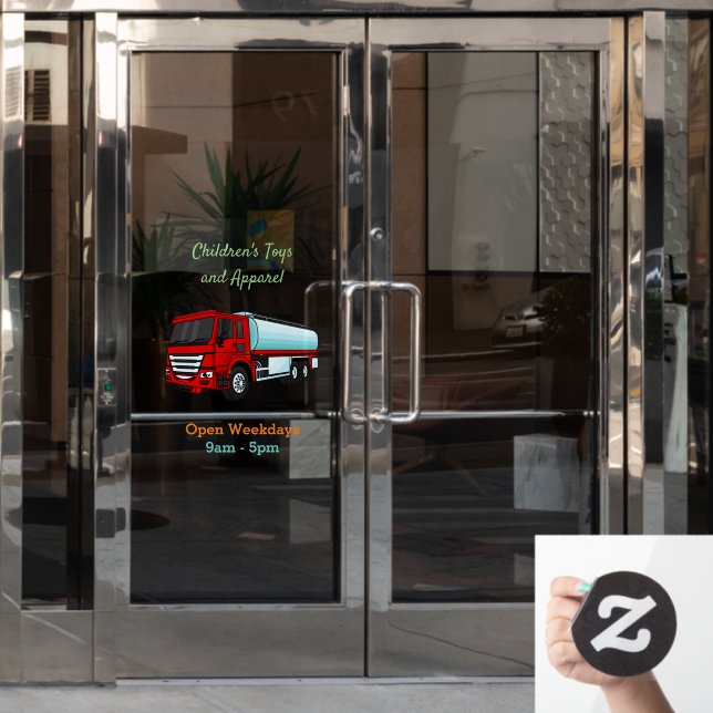 Tanker truck fuel transport cartoon illustration window cling (Office Door)