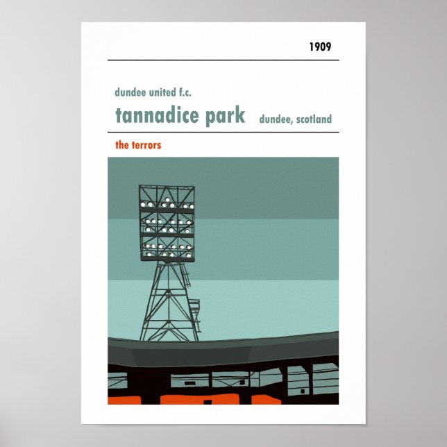 Tannadice, Dundee. Floodlights Stadium Print (Front)