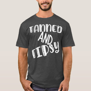Tanned and Tipsy Fun Summer Beach Sand Surf Design T-Shirt