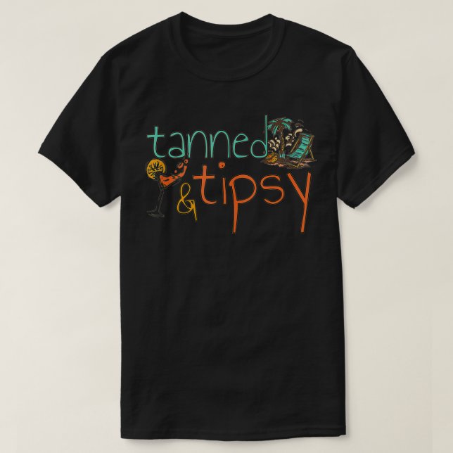 Tanned and Tipsy Funny Summer Cocktail Beach Vinta T-Shirt (Design Front)