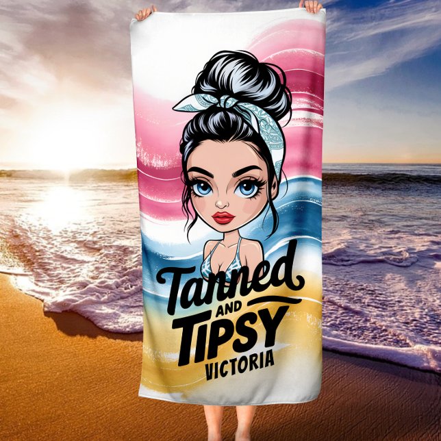 Tanned And Tipsy - Travel, Vacation Gift For Woman Beach Towel (Creator Uploaded)