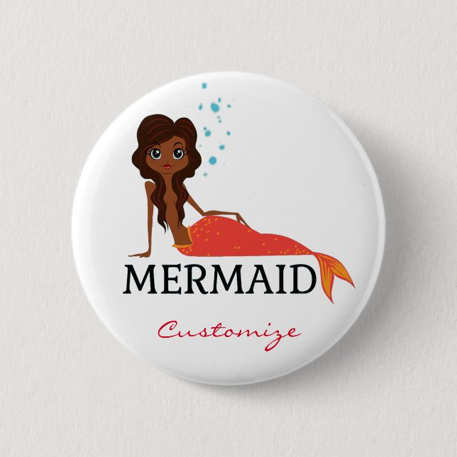 Tanned Brunette Mermaid Thunder_Cove 2 Inch Round Button (Front)