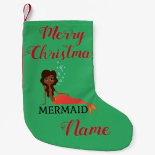 Tanned Brunette Mermaid Thunder_Cove Small Christmas Stocking