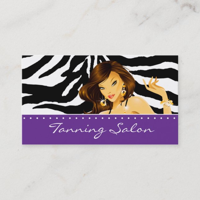 Tanning Business Card Purple Woman Dark (Front)