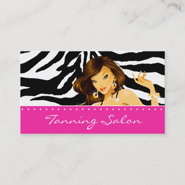 Tanning Business Card Zebra Woman Dark Pink (Front)